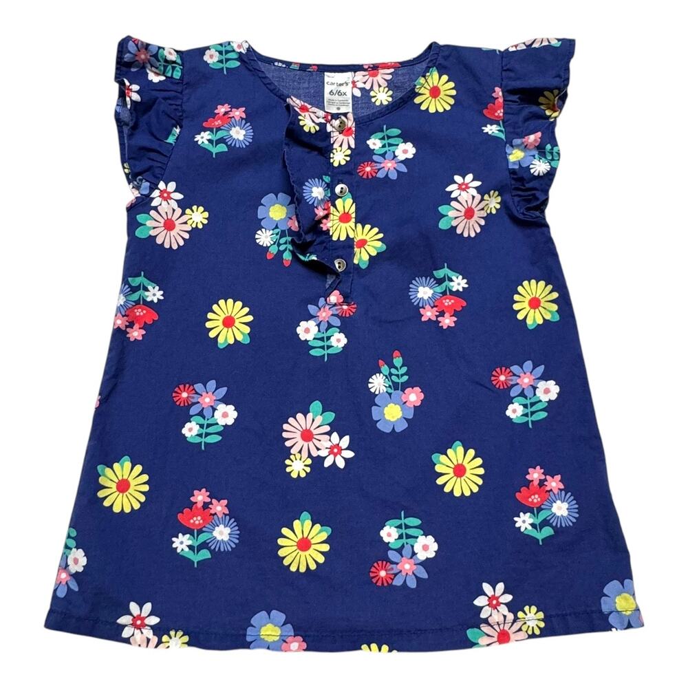 Carter's Blue Pink Yellow Ruffle Popover Top 6/6X